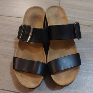 Lola Sabbia Women's Black Leather Wedge Slide Sandals – Size 37 (approx. US 7)